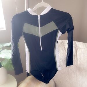 Black and White Long Sleeve Swimsuit